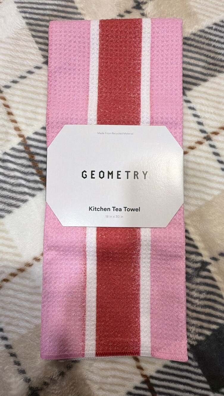Geometry Kitchen Tea Towel 18 in x 30 in Pink Red Stripe
